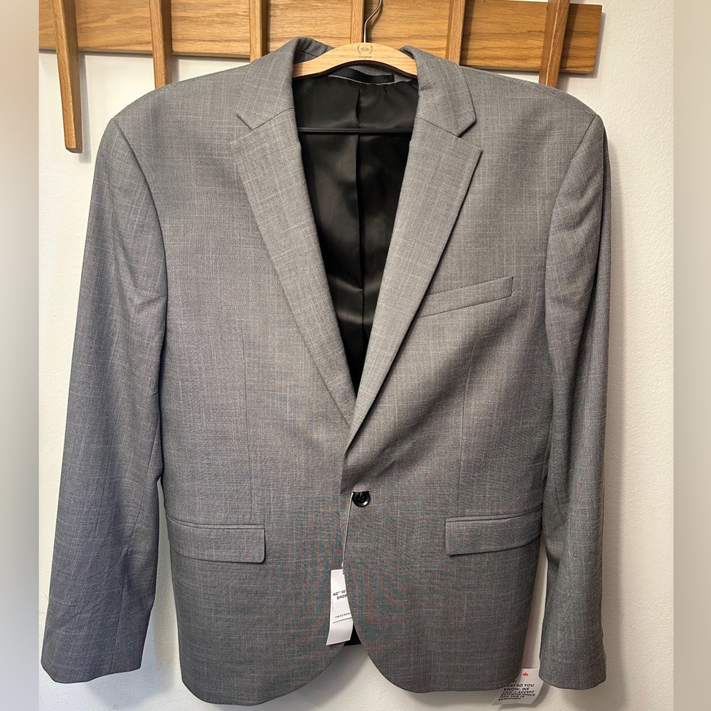 Topman stretch slim suit jacket in gray, 42 short, NWT